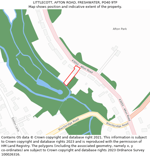 LITTLECOTT, AFTON ROAD, FRESHWATER, PO40 9TP: Location map and indicative extent of plot