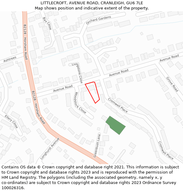 LITTLECROFT, AVENUE ROAD, CRANLEIGH, GU6 7LE: Location map and indicative extent of plot