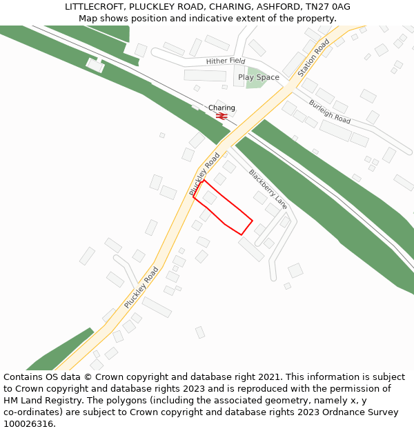 LITTLECROFT, PLUCKLEY ROAD, CHARING, ASHFORD, TN27 0AG: Location map and indicative extent of plot