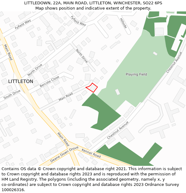 LITTLEDOWN, 22A, MAIN ROAD, LITTLETON, WINCHESTER, SO22 6PS: Location map and indicative extent of plot