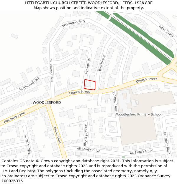 LITTLEGARTH, CHURCH STREET, WOODLESFORD, LEEDS, LS26 8RE: Location map and indicative extent of plot