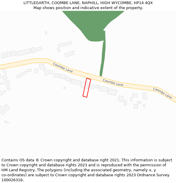 LITTLEGARTH, COOMBE LANE, NAPHILL, HIGH WYCOMBE, HP14 4QX: Location map and indicative extent of plot