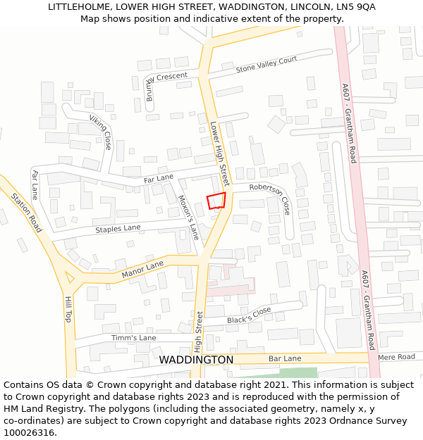 LITTLEHOLME, LOWER HIGH STREET, WADDINGTON, LINCOLN, LN5 9QA: Location map and indicative extent of plot