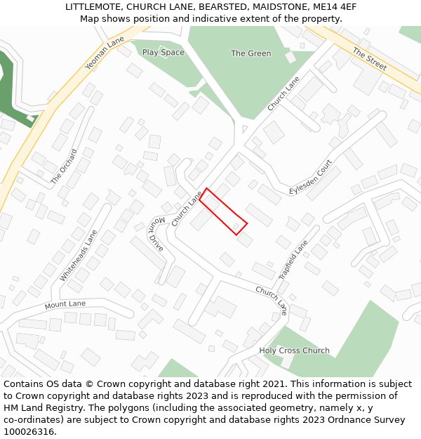 LITTLEMOTE, CHURCH LANE, BEARSTED, MAIDSTONE, ME14 4EF: Location map and indicative extent of plot