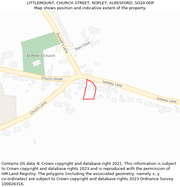 LITTLEMOUNT, CHURCH STREET, ROPLEY, ALRESFORD, SO24 0DP: Location map and indicative extent of plot