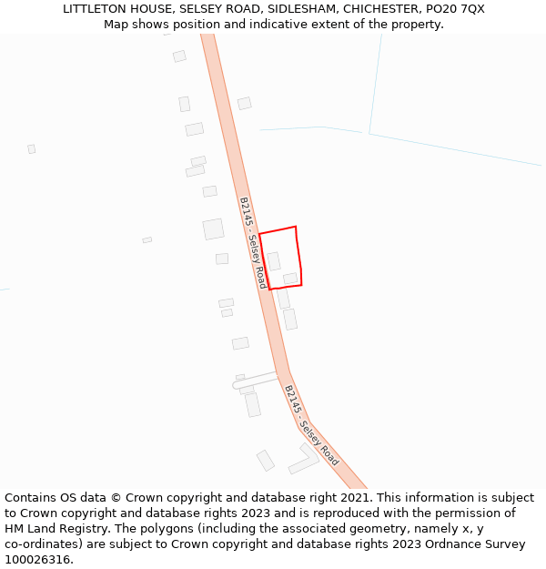 LITTLETON HOUSE, SELSEY ROAD, SIDLESHAM, CHICHESTER, PO20 7QX: Location map and indicative extent of plot