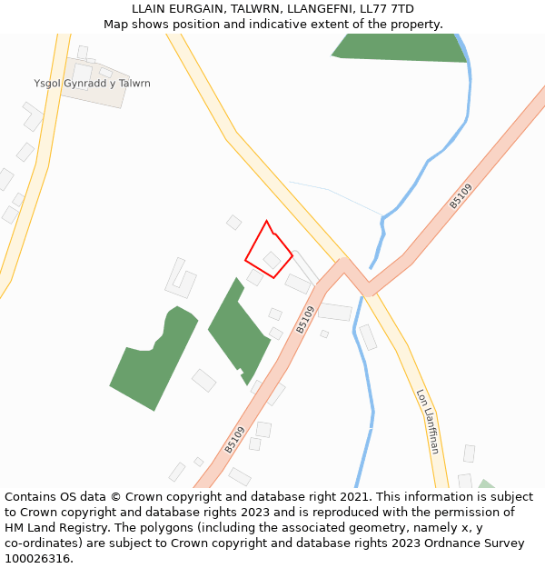 LLAIN EURGAIN, TALWRN, LLANGEFNI, LL77 7TD: Location map and indicative extent of plot