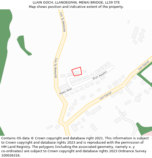 LLAIN GOCH, LLANDEGFAN, MENAI BRIDGE, LL59 5TE: Location map and indicative extent of plot