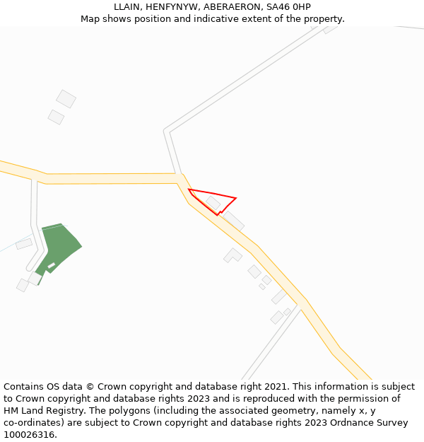 LLAIN, HENFYNYW, ABERAERON, SA46 0HP: Location map and indicative extent of plot