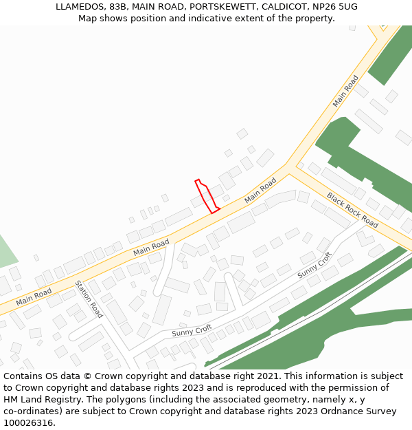 LLAMEDOS, 83B, MAIN ROAD, PORTSKEWETT, CALDICOT, NP26 5UG: Location map and indicative extent of plot