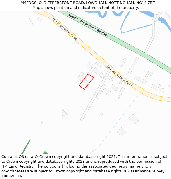 LLAMEDOS, OLD EPPERSTONE ROAD, LOWDHAM, NOTTINGHAM, NG14 7BZ: Location map and indicative extent of plot