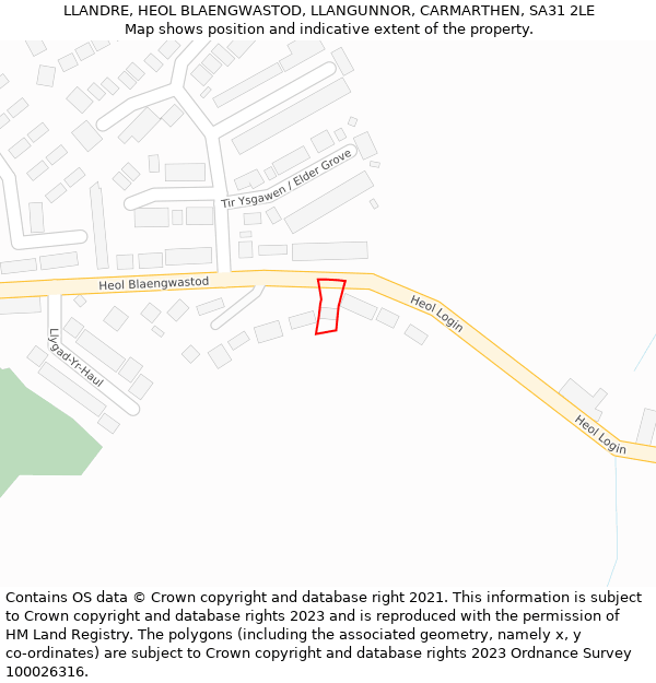 LLANDRE, HEOL BLAENGWASTOD, LLANGUNNOR, CARMARTHEN, SA31 2LE: Location map and indicative extent of plot