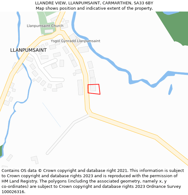 LLANDRE VIEW, LLANPUMSAINT, CARMARTHEN, SA33 6BY: Location map and indicative extent of plot