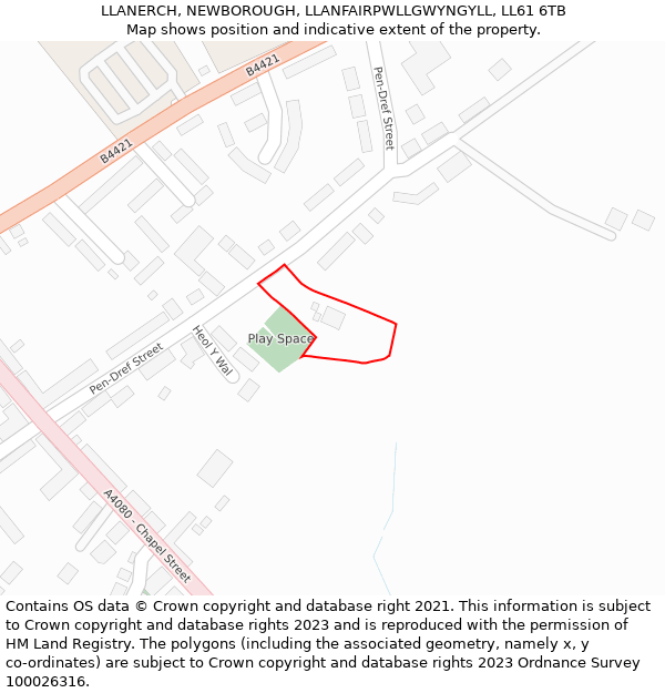 LLANERCH, NEWBOROUGH, LLANFAIRPWLLGWYNGYLL, LL61 6TB: Location map and indicative extent of plot