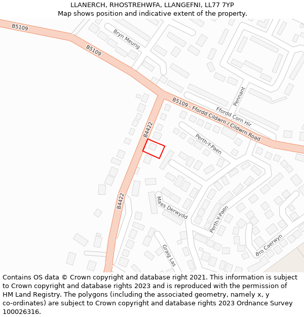 LLANERCH, RHOSTREHWFA, LLANGEFNI, LL77 7YP: Location map and indicative extent of plot