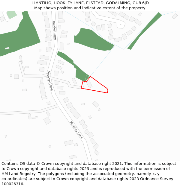 LLANTILIO, HOOKLEY LANE, ELSTEAD, GODALMING, GU8 6JD: Location map and indicative extent of plot