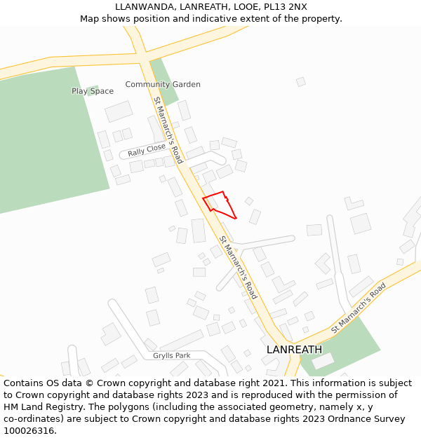 LLANWANDA, LANREATH, LOOE, PL13 2NX: Location map and indicative extent of plot