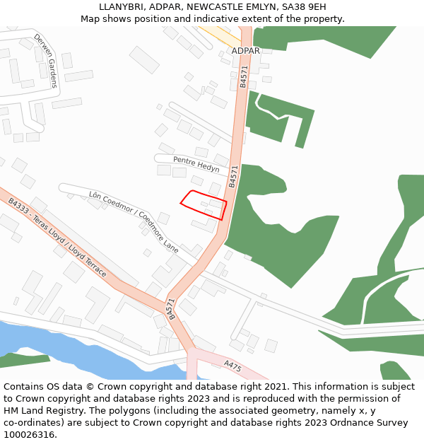 LLANYBRI, ADPAR, NEWCASTLE EMLYN, SA38 9EH: Location map and indicative extent of plot