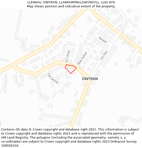 LLEINIAU, DWYRAN, LLANFAIRPWLLGWYNGYLL, LL61 6YG: Location map and indicative extent of plot