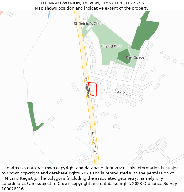 LLEINIAU GWYNION, TALWRN, LLANGEFNI, LL77 7SS: Location map and indicative extent of plot