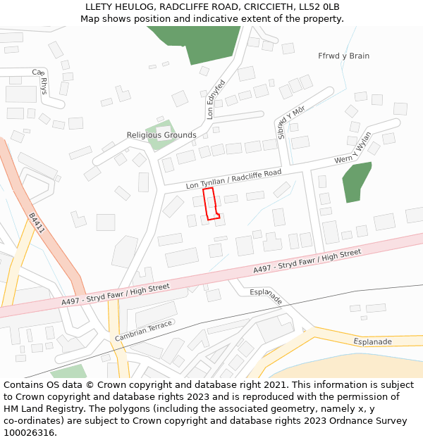 LLETY HEULOG, RADCLIFFE ROAD, CRICCIETH, LL52 0LB: Location map and indicative extent of plot