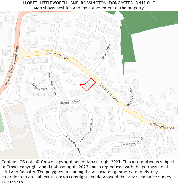 LLORET, LITTLEWORTH LANE, ROSSINGTON, DONCASTER, DN11 0HD: Location map and indicative extent of plot