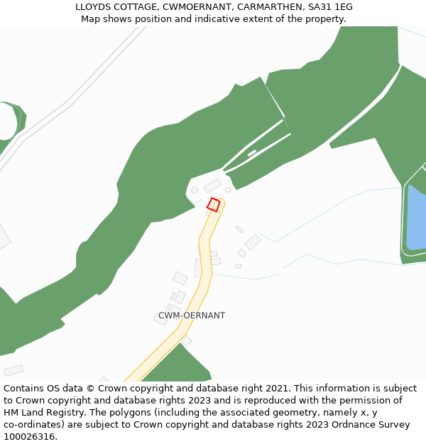 LLOYDS COTTAGE, CWMOERNANT, CARMARTHEN, SA31 1EG: Location map and indicative extent of plot