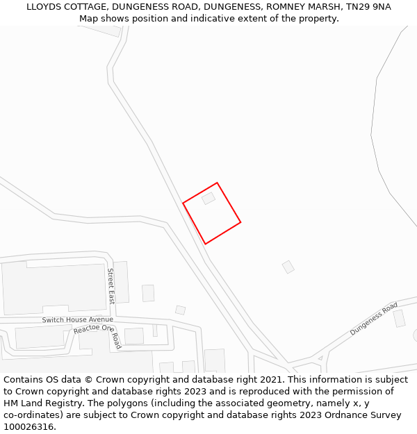 LLOYDS COTTAGE, DUNGENESS ROAD, DUNGENESS, ROMNEY MARSH, TN29 9NA: Location map and indicative extent of plot