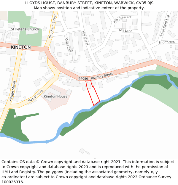 LLOYDS HOUSE, BANBURY STREET, KINETON, WARWICK, CV35 0JS: Location map and indicative extent of plot