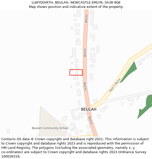LLWYDIARTH, BEULAH, NEWCASTLE EMLYN, SA38 9QE: Location map and indicative extent of plot