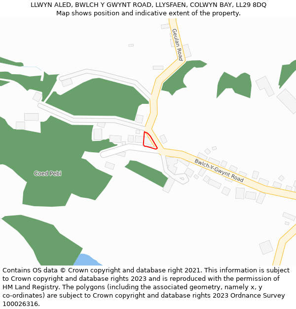 LLWYN ALED, BWLCH Y GWYNT ROAD, LLYSFAEN, COLWYN BAY, LL29 8DQ: Location map and indicative extent of plot