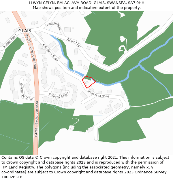 LLWYN CELYN, BALACLAVA ROAD, GLAIS, SWANSEA, SA7 9HH: Location map and indicative extent of plot