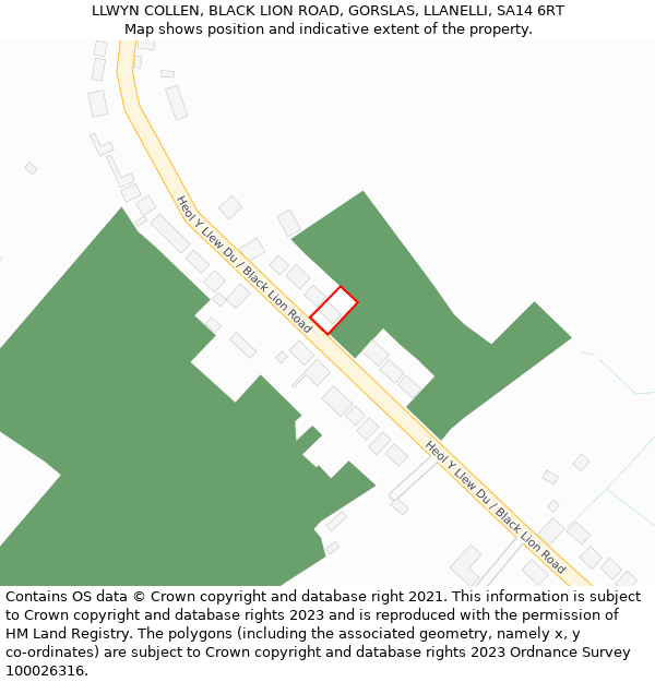 LLWYN COLLEN, BLACK LION ROAD, GORSLAS, LLANELLI, SA14 6RT: Location map and indicative extent of plot