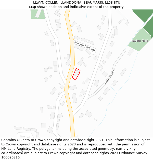 LLWYN COLLEN, LLANDDONA, BEAUMARIS, LL58 8TU: Location map and indicative extent of plot