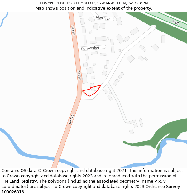 LLWYN DERI, PORTHYRHYD, CARMARTHEN, SA32 8PN: Location map and indicative extent of plot