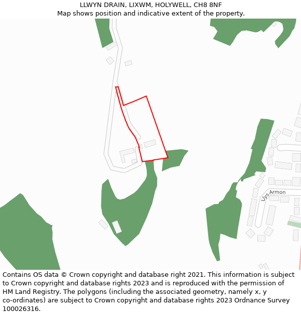 LLWYN DRAIN, LIXWM, HOLYWELL, CH8 8NF: Location map and indicative extent of plot