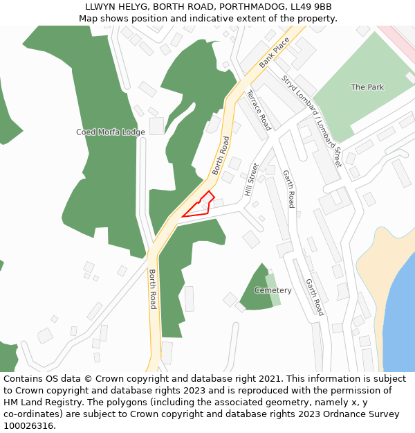 LLWYN HELYG, BORTH ROAD, PORTHMADOG, LL49 9BB: Location map and indicative extent of plot