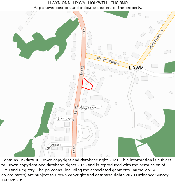 LLWYN ONN, LIXWM, HOLYWELL, CH8 8NQ: Location map and indicative extent of plot