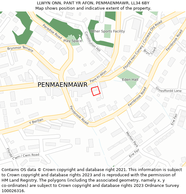 LLWYN ONN, PANT YR AFON, PENMAENMAWR, LL34 6BY: Location map and indicative extent of plot