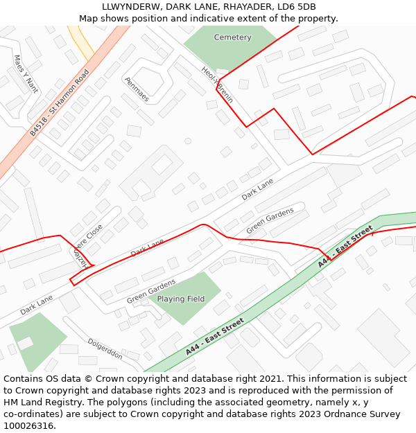 LLWYNDERW, DARK LANE, RHAYADER, LD6 5DB: Location map and indicative extent of plot