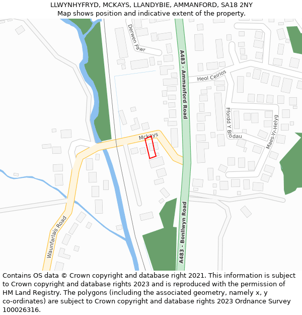 LLWYNHYFRYD, MCKAYS, LLANDYBIE, AMMANFORD, SA18 2NY: Location map and indicative extent of plot