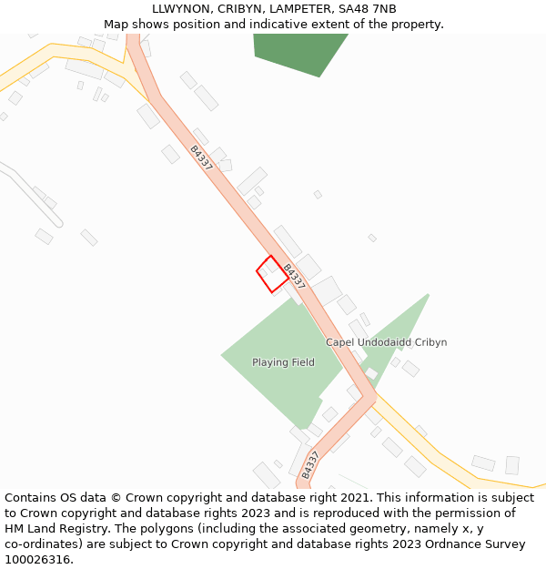 LLWYNON, CRIBYN, LAMPETER, SA48 7NB: Location map and indicative extent of plot