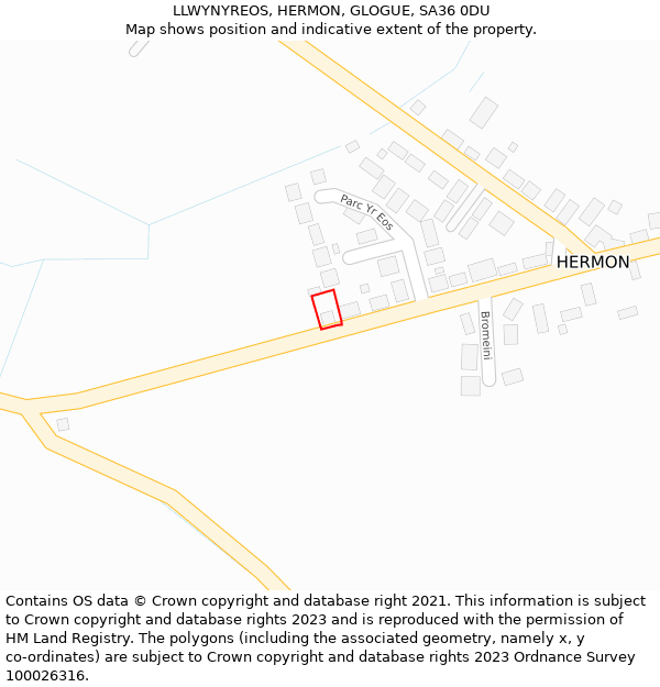 LLWYNYREOS, HERMON, GLOGUE, SA36 0DU: Location map and indicative extent of plot