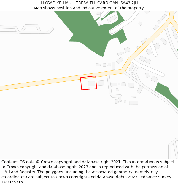 LLYGAD YR HAUL, TRESAITH, CARDIGAN, SA43 2JH: Location map and indicative extent of plot