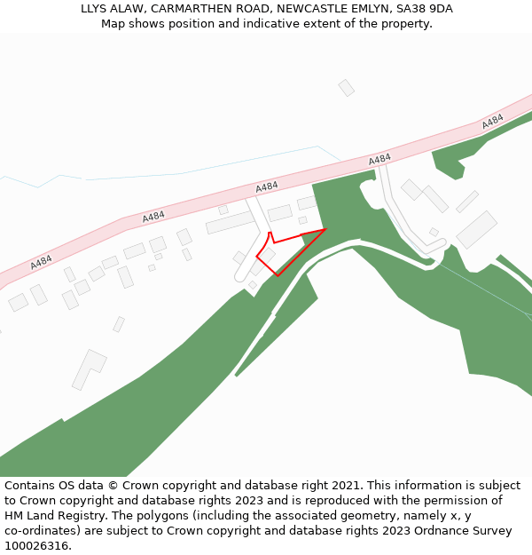 LLYS ALAW, CARMARTHEN ROAD, NEWCASTLE EMLYN, SA38 9DA: Location map and indicative extent of plot