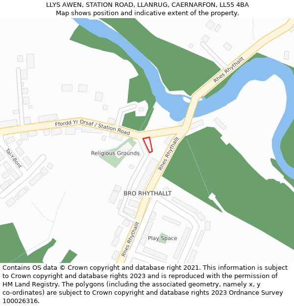 LLYS AWEN, STATION ROAD, LLANRUG, CAERNARFON, LL55 4BA: Location map and indicative extent of plot