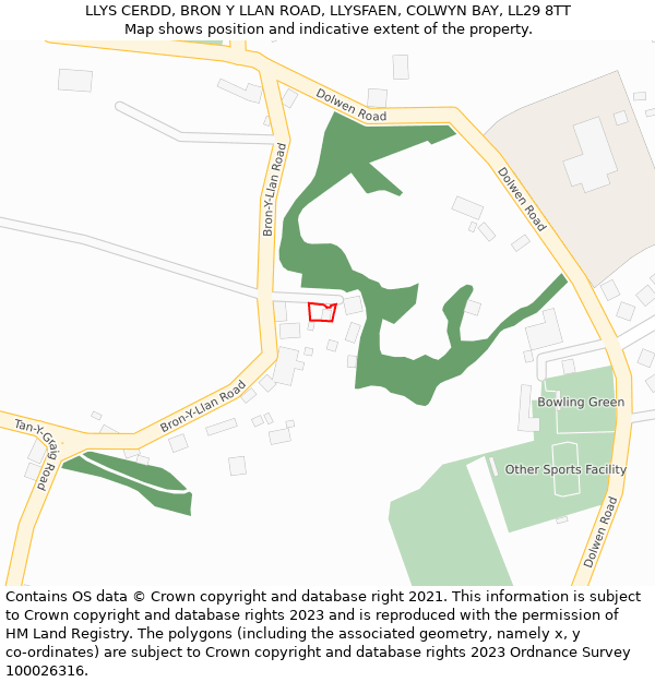 LLYS CERDD, BRON Y LLAN ROAD, LLYSFAEN, COLWYN BAY, LL29 8TT: Location map and indicative extent of plot