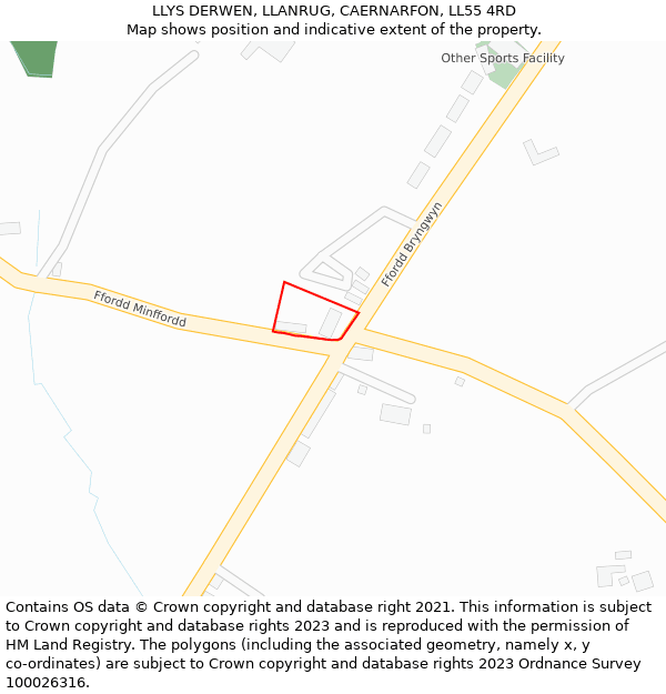 LLYS DERWEN, LLANRUG, CAERNARFON, LL55 4RD: Location map and indicative extent of plot