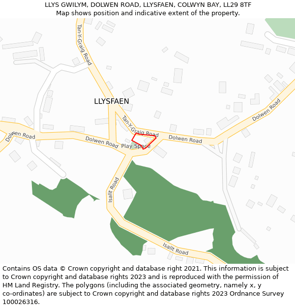 LLYS GWILYM, DOLWEN ROAD, LLYSFAEN, COLWYN BAY, LL29 8TF: Location map and indicative extent of plot