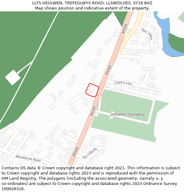 LLYS HEULWEN, TREFEGLWYS ROAD, LLANIDLOES, SY18 6HZ: Location map and indicative extent of plot